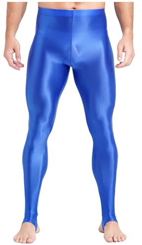 iiniim Homme Legging Collant Pantyhose Brillant Nylon Bas Collants Moulant Pantalons Thermique Legging Extensible M-XL Bleu B L