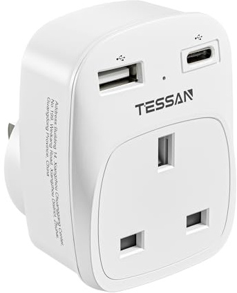 TESSAN UK to USA Plug Adapter with 2 USB, American 3 in 1 US Travel Adapter from UK to USA, Canada, Thailand, Mexico (Type B)