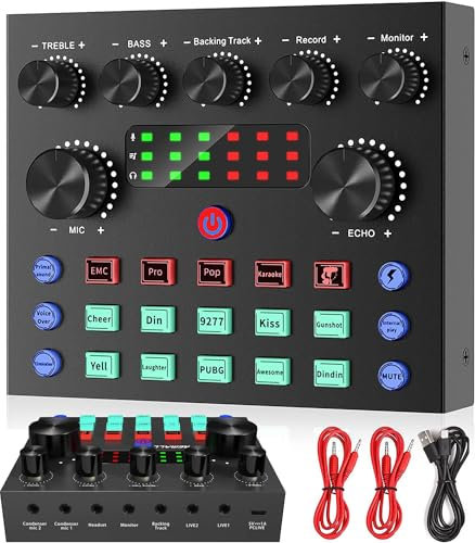 Mesa de Mezclas Dj Set Tarjeta de Sonido Externa USB, Gofemial Interfaz Audio Controladora DJ Set con Mezclador Audio Cambiador de Voz, para Streaming Gaming Karaoke Video Youtube