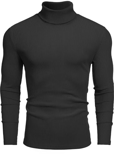 COOFANDY Men's Ribbed Turtleneck Sweater Casual Basic Long Sleeve Knitted Pullover Sweater A-Black