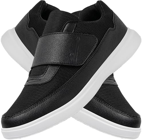 AZMAHT Zapatillas Extra Anchas Deportivas para Hombre, Zapatos Ancho Especial, Calzado para Fascitis Plantar y Diabéticos, Negro, 42 EU