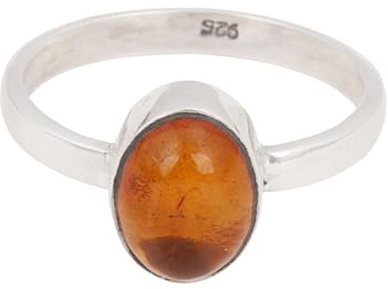 Amber Ring 925 Sterling Silver Ring Handmade Rings For Women Simple Gemstone Ring (6.5) Christmas Gifts for Women