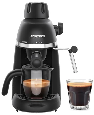 SOWTECH Coffee Machine, 3.5 Bar Espresso Cappuccino Machine with Milk Frother, 1-4 Cup Portable Coffee Maker for Latte, Cappuccino, 800W, Black