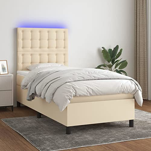 qohoio Boxspringbett mit Matratze & LED Bett Boxspringbett Bett Mit Matratze Polsterbett Schlafzimmer MöBel Creme 90x200 cm Stoff - 3135170