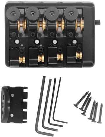 Pont de Basse électrique sans Tête en Alliage de Zinc et Laiton, Remplacement avec Verrouillage des Cordes pour Basse électrique sans Tête à 4 Cordes (BLACK)