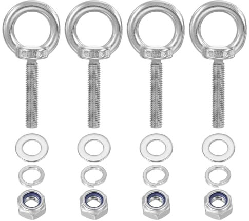 PATIKIL M8 x 40mm Eye Bolt with Nut, 4 Pack 304 Stainless Steel Lifting Shoulder Eyebolt Lift Thread Screws for Hanging, Silver