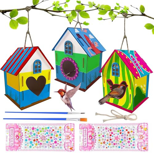 TYXHXTF 3 Stück Vogelhaus Bausatz Kinder, Holz Vogelhaus Machen Set, Vogelhaus Bausatz Für Kinder, Vogelhaus Holz, Geschenke für Jungen, Mädchen Kleinkinder Spielzeug