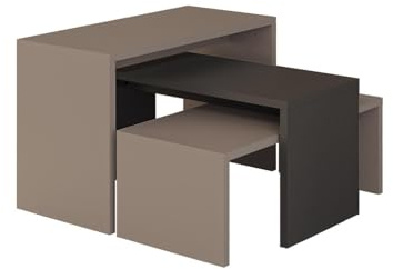 FWStyle Anthracite & Mocha Grey Nest of 3 Coffee Tables - H39 X W65 X D30cm