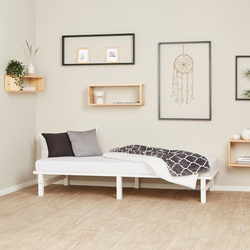 Homestyle4u Lit simple en bois massif 90 x 200 cm avec matelas et sommier à lattes