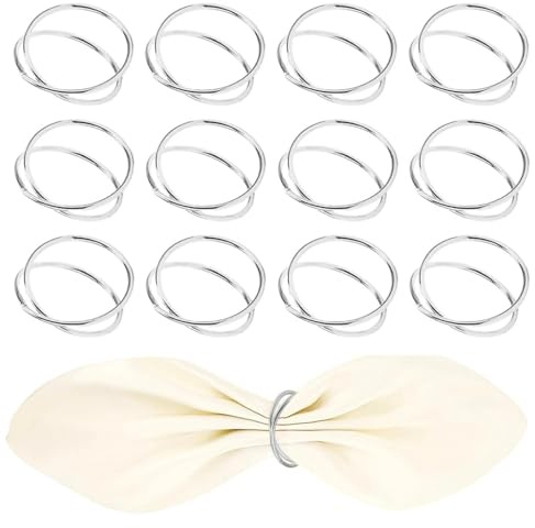 txuzong Set di 12 Anelli per Tovaglioli in Metallo - Fibbia Elegante con Design a Doppia Spirale - Argento Lucido - Per Feste, Matrimoni, Banchetti, Cene Formali e Decorazione Tavola