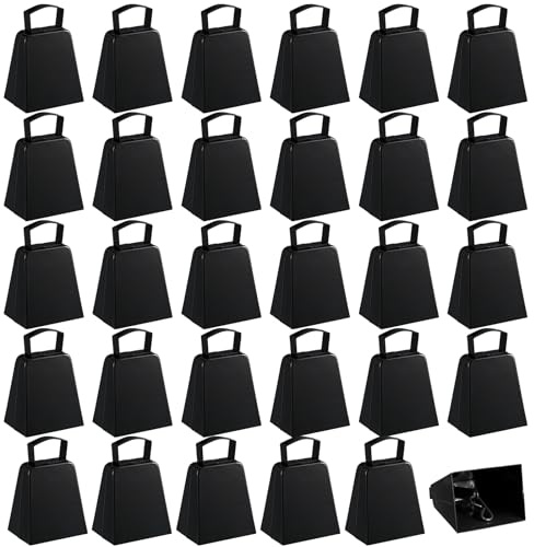 Boao 24 Pack Metal Cowbells with Handle 4 Inch Cow Bells Noise Makers Hand Percussion Cowbells Loud Cheering Bells for Sporting Events Football Games Weddings School Celebrations Party (Black)