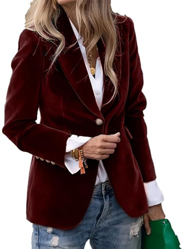 Blazer in Velluto da Donna, Giacca Vintage in Velluto 2025, Casual, Oversized, con Scollo a V, Apertura Frontale, a Maniche Lunghe, per Affari, con Bottoni, Tinta Unita, Aderente, per Autunno e