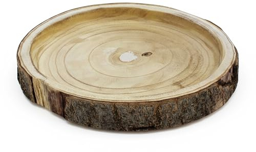 Echtholz Baumscheibe mit gefräster Vertiefung - 28-30 cm - Holzscheibe mit Rinde zum Dekorieren - Tischdeko Tablett Naturholz Scheibe Holzdeko Holzplatte Dekobrett DIY Basteln Brandmalen