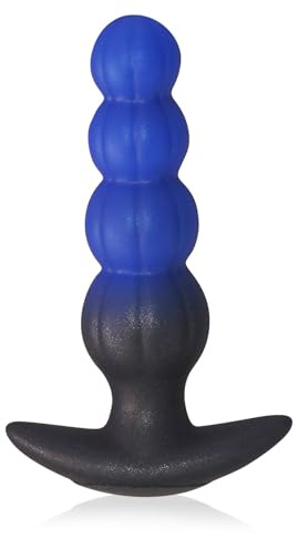 Perles anales en silicone de 16 cm, plug anal bleu-noir avec base en T nouée, sextoy anal pour femmes, hommes et couples