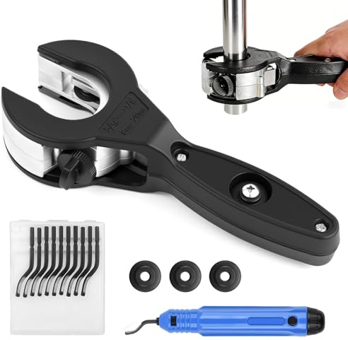 Rohrschneider Set mit Ratsche 8-29mm, Präzisions Rohrabschneider für Edelstahl Kupfer Aluminium Kunststoff PVC, Inkl. 3 Ersatzschneidrädern & Entgratwerkzeug für Elektriker & Klempner