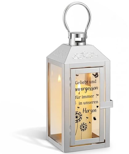 Photect Grablaterne Wetterfest Edelstahl Grablicht mit Gravur Grablampe für Friedhof, Beerdigung & Urnengrab, Gedenklicht als Trauergeschenk ohne Kerze(30x10x10cm,Wwergessen,Silber)