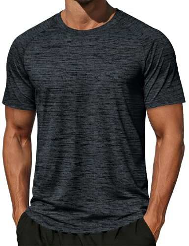 MAGCOMSEN Men's Running Gym T-Shirts Summer Sports Quick Dry Tops Black, M