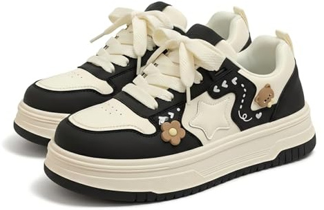 Women's Platform Sneakers Cartoon Animal Graphic School Walking Shoes Trendy Fashion Trainers Comfortable Low Top Creepers Stylish Casual Kicks (Black,6.5)