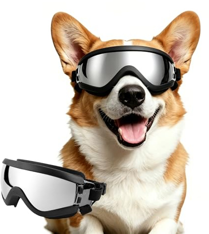 NAMSAN Hundglasögon för medelstora hundar justerbara hundskyddsglasögon vattentäta vindtäta UV-skyddande solglasögon för medelstora hundar silver