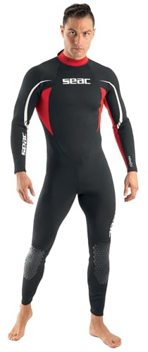 SEAC Uomo Muta Monopezzo in Neoprene da 2.2 mm per Snorkeling, Subacquea e Altri Sport in Acqua, Neoprene, Nero/Rosso, L