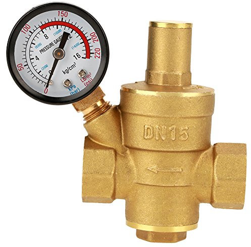 DN15 Brass Adjustable Water Pressure Regulator Reducer with Gauge Meter Combo for RV - Protect RV Plumbing and Hoses from High-Pressure City Water