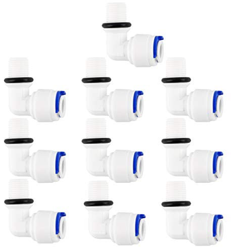sourcing map 10pcs 1/8 Inch BSP Male to 1/4 Inch OD L-type Quick Connect Water Purifiers Tube Fittings Push Connector Water Hose for RO Reverse Osmosis System