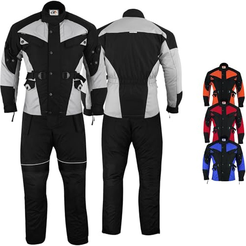 German Wear 2-teiler Motorradkombi Cordura Textilien Motorradjacke + Motorradhose (Grau/Schwarz, 56)