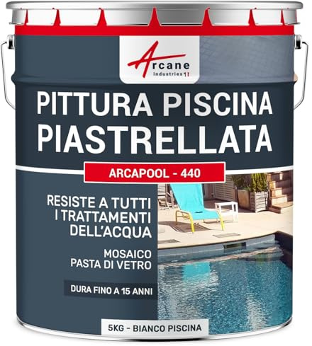 ARCANE INDUSTRIES Vernice per bordo piscina, per piastrelle della piscina - ARCAPOOL - 440-5 kg (fino a 15m² per 2 strati) Bianco