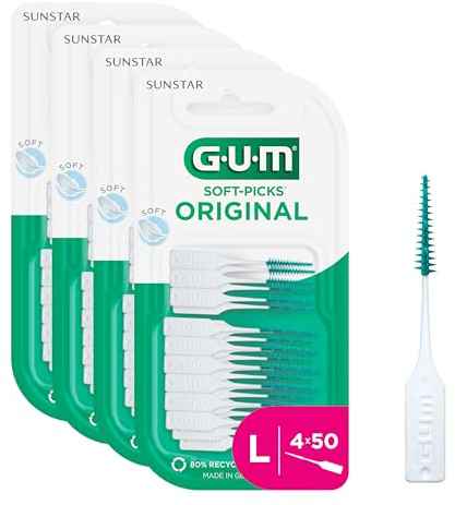 GUM SOFT-PICKS ORIGINAL Palillos Interdentales de Goma/Eliminan eficazmente los restos de alimentos y la placa/Sin látex, madera ni metal (L - [4x50])