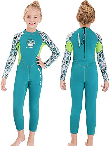 MWTA Wetsuit for Kids Boys Girls 2.5mm Neoprene Thermal Swimsuit Fullsuit Wet Suits Long Sleeve for Toddler Child Junior Youth Swimming, Diving, Surfing Aqua-XL
