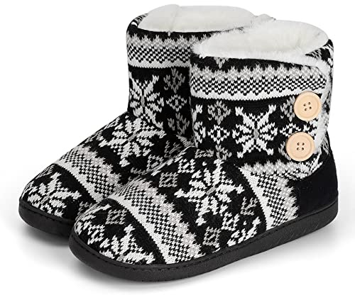 AONEGOLD Tofflor Kvinnor Män Vinter Stickad Varm Plysch Minnesskum Stövlar Bekväma Mjuka Halkfria Hushållstofflor, Svart, 40/41 EU