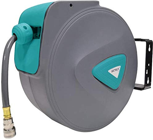 UISEBRT Manguera de aire comprimido de 20 m, enrollador de manguera, enrollador automático de manguera con acoplamiento rápido, soporte para manguera de pared, color gris