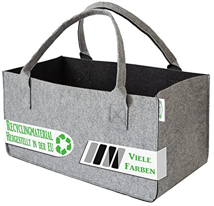 1 bolsa de fieltro para bolsa de la compra, bolsa para leña de chimenea, cesta de fieltro para periódicos (gris/negro)