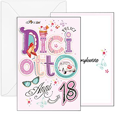 ARKRAFT Biglietto auguri di compleanno 18 Anni con glitter (Femmina, A-018A)