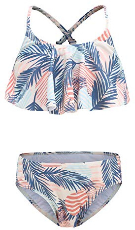 Aisyee Maillot de Bain Bikini Enfant Deux Pieces Hawaiïen Fleuri pour Fille 3-16 Ans