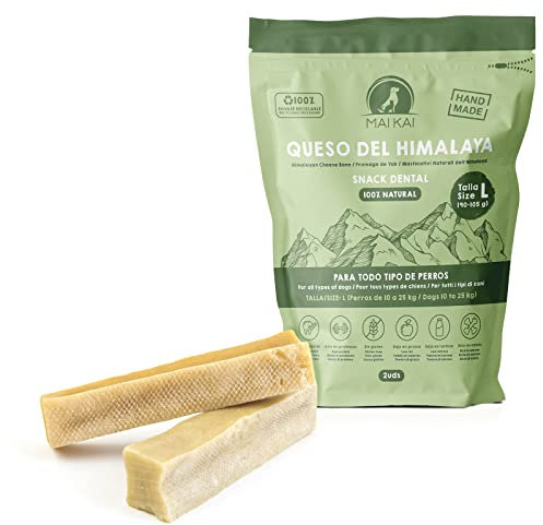 MAIKAI Packung 2 Käseknochen für Hunde aus dem Himalaya L – Natürlicher Kauartikel gegen Zahnbelag und Mundgeruch – Hundeleckerli für Rassen von 15 bis 20 kg – Ideal als Hundespielzeug