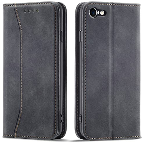 OKZone Kompatibel mit iPhone 6S / iPhone 6 (4,7 Zoll) Hülle, Magnet Leder Tasche Handyhülle, Kartenfächer Schutzhülle, [Premium PU Leder] Flip Klappbare Stoßfeste Magnetische Standfunktion (Schwarz)