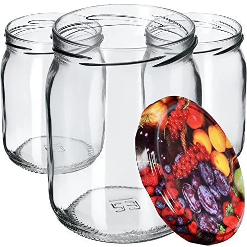KADAX Syltburkar 540 ml, Köksförvaring, Konserveringsburkar med Skruvlock, Glas med Skruvlock, Förvaringsburkar för Insättning av Gurkor (8 stycken, Frukt)