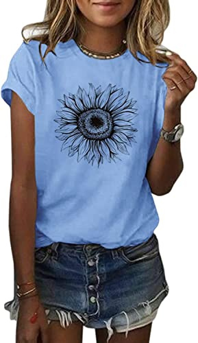Cicy Bell Maglietta da Donna con Girasole Estiva a Maniche Corte Magliette Larghe T-Shirt da Donna Blu L