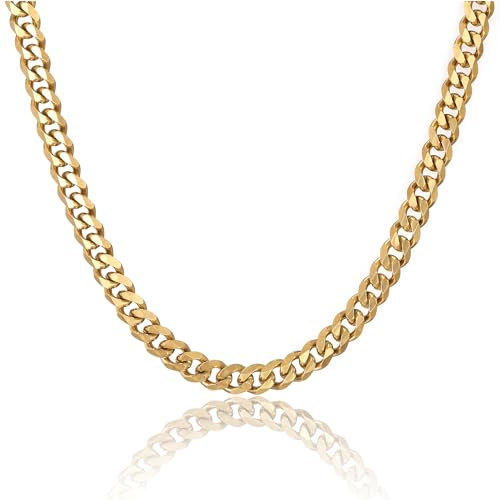 RWQIAN Collar cubano Hombres Cadena de eslabones de acero inoxidable plateado Cadena de eslabones Joyería cubana Cadena de hip-hop Longitud 46CM