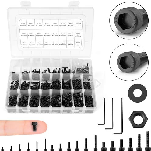 Winter Shore (1290 Teile M2, M3 & M4 Schrauben Muttern Set mit Unterlegscheiben - Metrisch, mit Inbusschlüsseln - 12.9 Legierter Stahl, Rostfreie Beschichtung - Plastikbox mit Trennwänden & Etikett