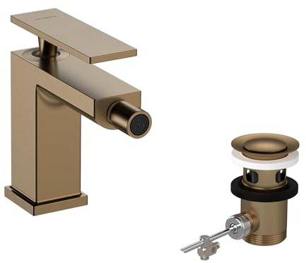hansgrohe Tecturis E - bidet tap with pop-up waste set, bidet mixer tap with spout height 101 mm, brushed bronze, 73200140