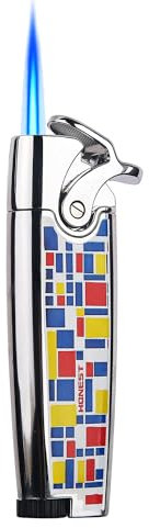 HONEST Butane Torch Lighters Pocket Lighter Adjustable and Refillable Gas Lighter for Candle Kitchen Fireplace Fireworks Without Gas (Silver)