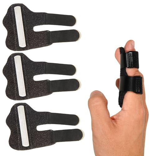 Emagsa Férulas Ajustables para Dedos con Aluminio Incorporado (3 piezas) - Protección contra Artritis, Tendinitis y Dolor del Túnel Carpiano - Férula dedo gatillo - Protector para dedos color Negro.