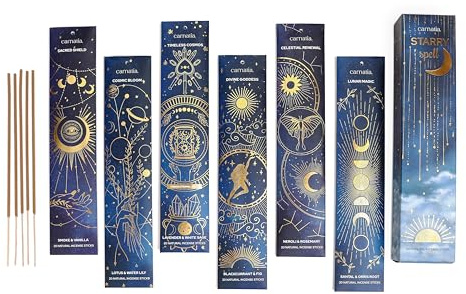 Carnatia Starry Spell Incense Sticks – Set of 6 Mystical Scents, 120 Premium Sticks for Creativity, Focus, Manifestation & Meditation | Natural, Slow-Burning for Spiritual Rituals & Self-Care!