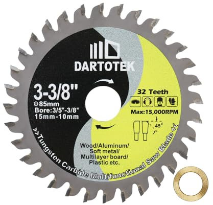 DARTOTEK TCT Lame De Scie Circulaire Dents 32T Multi-matériaux Disque à Découper Avec Rondelle 15/10mm pour Bois Aluminium Plastique 85mm