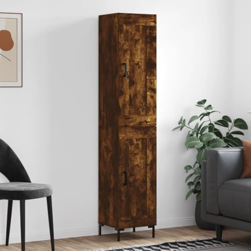 puraday Buffet pour salle à manger en matériau dérivé du bois - 34,5 x 34 x 180 cm - Chêne fumé - Style élégant - Armoire d'appoint avec pieds noirs - Armoire de buffet pour salon, couloir - Armoire