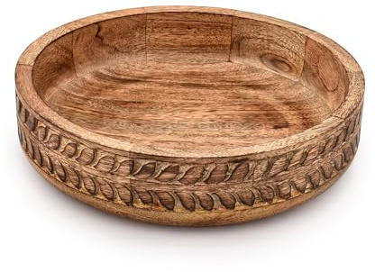 Indus Lifespace Salad Bowl Mango Wood Round Wooden Salad Bowl Fruit Serving Bowl Dishes for Salads, Fruit, Nuts or Snacks (10 x 10 x 2.5)