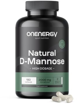 OnEnergy D-mannosio naturale 2000 mg - 180 capsule - Alta concentrazione - Vegano - Senza allergeni e OGM - Fonte naturale - Supporto per il corpo