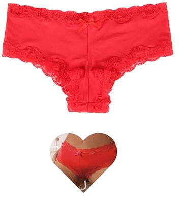 comeondear Plus Size Knickers for Women, Cooling Silk-like Panties with Lace Trim, Soft & Comfortable Cotton Crotch Underwear Stretchy Ladies Hipster Briefs for Everyday Wear UK 8-10, Red